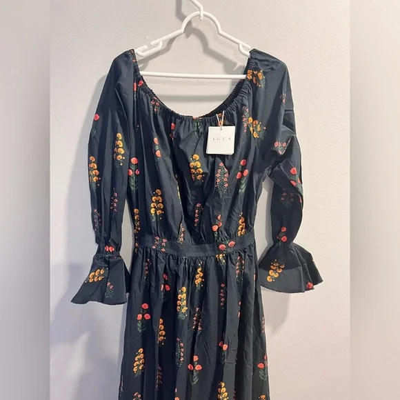 NWT Agua By Agua Bendita Almendra Dahlia Floral Off Shoulder Maxi Dress Sz Large - Picture 7 of 11